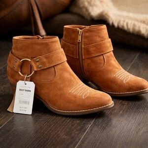 dingo Tan Suede Ankle Booties with Ring Accent